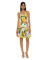 Cotton corset top with yellow rose print - | Dolce & Gabbana