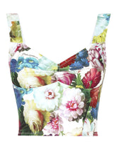 Cotton corset top with nocturnal flower print - | Dolce & Gabbana