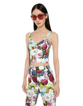 Cotton corset top with nocturnal flower print - | Dolce & Gabbana