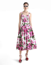 Cotton corset top with peony print - | Dolce & Gabbana
