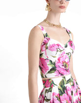 Cotton corset top with peony print - | Dolce & Gabbana