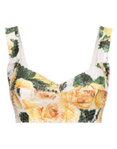 Sequined corset top with yellow rose print - | Dolce & Gabbana