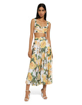 Sequined corset top with yellow rose print - | Dolce & Gabbana