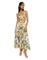 Sequined corset top with yellow rose print - | Dolce & Gabbana