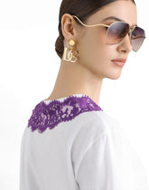 Jersey t-shirt with lace and DG patch - | Dolce & Gabbana