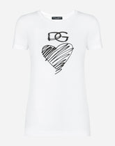 Jersey T-shirt with DG and heart print - | Dolce & Gabbana