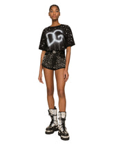 Jersey T-shirt with DG logo print with rhinestones - | Dolce & Gabbana