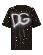Jersey T-shirt with DG logo print with rhinestones - | Dolce & Gabbana
