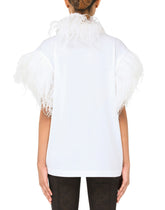 Jersey T-shirt with feathers - | Dolce & Gabbana