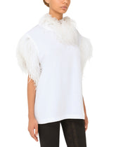 Jersey T-shirt with feathers - | Dolce & Gabbana