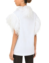 Jersey T-shirt with feathers - | Dolce & Gabbana