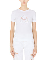 Jersey T-shirt with DG openwork embroidery - | Dolce & Gabbana