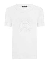 Jersey T-shirt with DG openwork embroidery - | Dolce & Gabbana