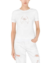 Jersey T-shirt with DG openwork embroidery - | Dolce & Gabbana