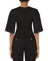 Jersey T-shirt with satin bustier details - | Dolce & Gabbana