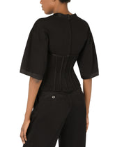 Jersey T-shirt with satin bustier details - | Dolce & Gabbana