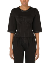 Jersey T-shirt with satin bustier details - | Dolce & Gabbana