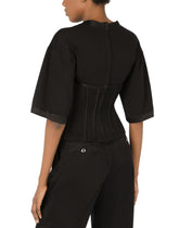 Jersey T-shirt with satin bustier details - | Dolce & Gabbana