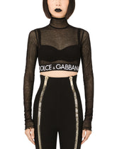 Tulle crop top with branded elastic - | Dolce & Gabbana