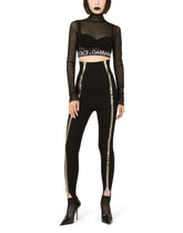 Tulle crop top with branded elastic - | Dolce & Gabbana