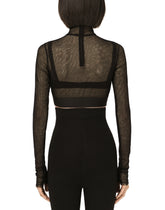 Tulle crop top with branded elastic - | Dolce & Gabbana