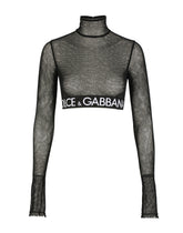 Tulle crop top with branded elastic - | Dolce & Gabbana