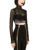 Tulle crop top with branded elastic - | Dolce & Gabbana
