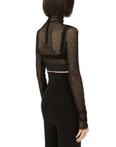 Tulle crop top with branded elastic - | Dolce & Gabbana
