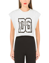 Cropped jersey T-shirt with DG print - | Dolce & Gabbana