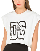 Cropped jersey T-shirt with DG print - | Dolce & Gabbana