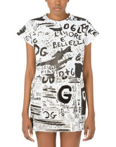 Cropped jersey T-shirt with DG graffiti print - | Dolce & Gabbana