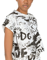 Cropped jersey T-shirt with DG graffiti print - | Dolce & Gabbana