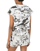 Cropped jersey T-shirt with DG graffiti print - | Dolce & Gabbana