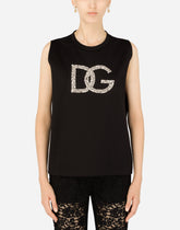 Interlock tank top with crystal DG embellishment - | Dolce & Gabbana