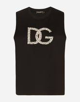 Interlock tank top with crystal DG embellishment - | Dolce & Gabbana