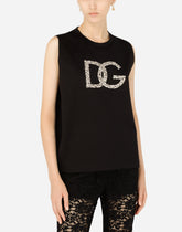 Interlock tank top with crystal DG embellishment - | Dolce & Gabbana