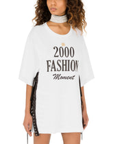 Jersey T-shirt with lacing and 2000 fashion print - | Dolce & Gabbana