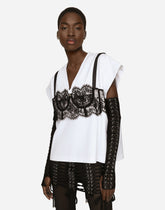Jersey T-shirt with lace bustier detail - | Dolce & Gabbana