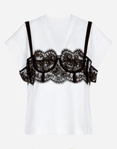 Jersey T-shirt with lace bustier detail - | Dolce & Gabbana