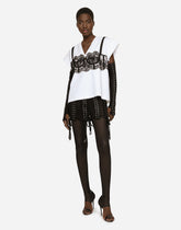 Jersey T-shirt with lace bustier detail - | Dolce & Gabbana