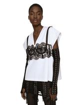Jersey T-shirt with lace bustier detail - | Dolce & Gabbana