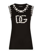 Jersey tank top with rhinestone details - | Dolce & Gabbana