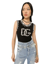 Jersey tank top with rhinestone details - | Dolce & Gabbana