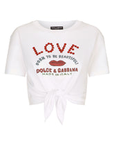 Cropped jersey T-shirt with knot detail - | Dolce & Gabbana