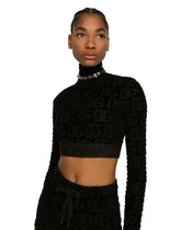 Long-sleeved jersey jacquard top with DG logo - | Dolce & Gabbana