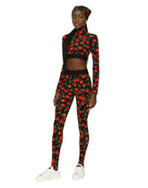 Cherry-print technical jersey turtle-neck top with branded elastic - | Dolce & Gabbana