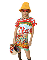 Cropped Carretto-print jersey T-shirt - | Dolce & Gabbana