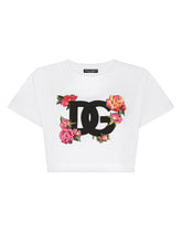 Cropped jersey T-shirt with DG logo patch - | Dolce & Gabbana