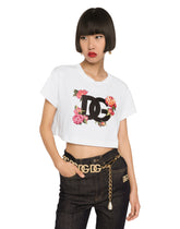 Cropped jersey T-shirt with DG logo patch - | Dolce & Gabbana