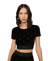 Flocked jersey T-shirt with all-over DG logo - | Dolce & Gabbana
